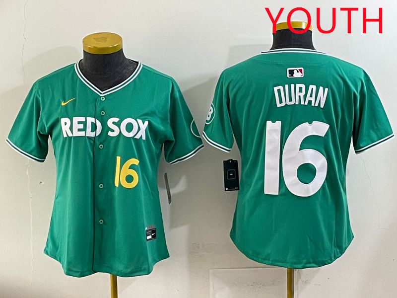Youth 2025 Boston Red Sox 16 Duran Dark Green Joint Name Nike MLB Jersey style 5